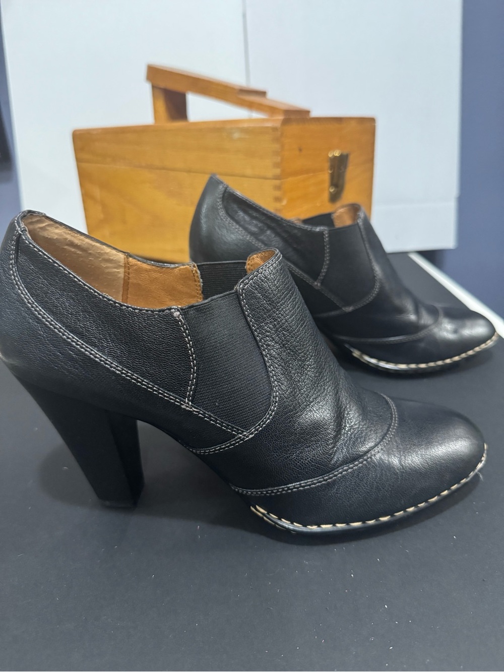 Sofft Black Leather High-Heel Slip-On Ankle Pumps